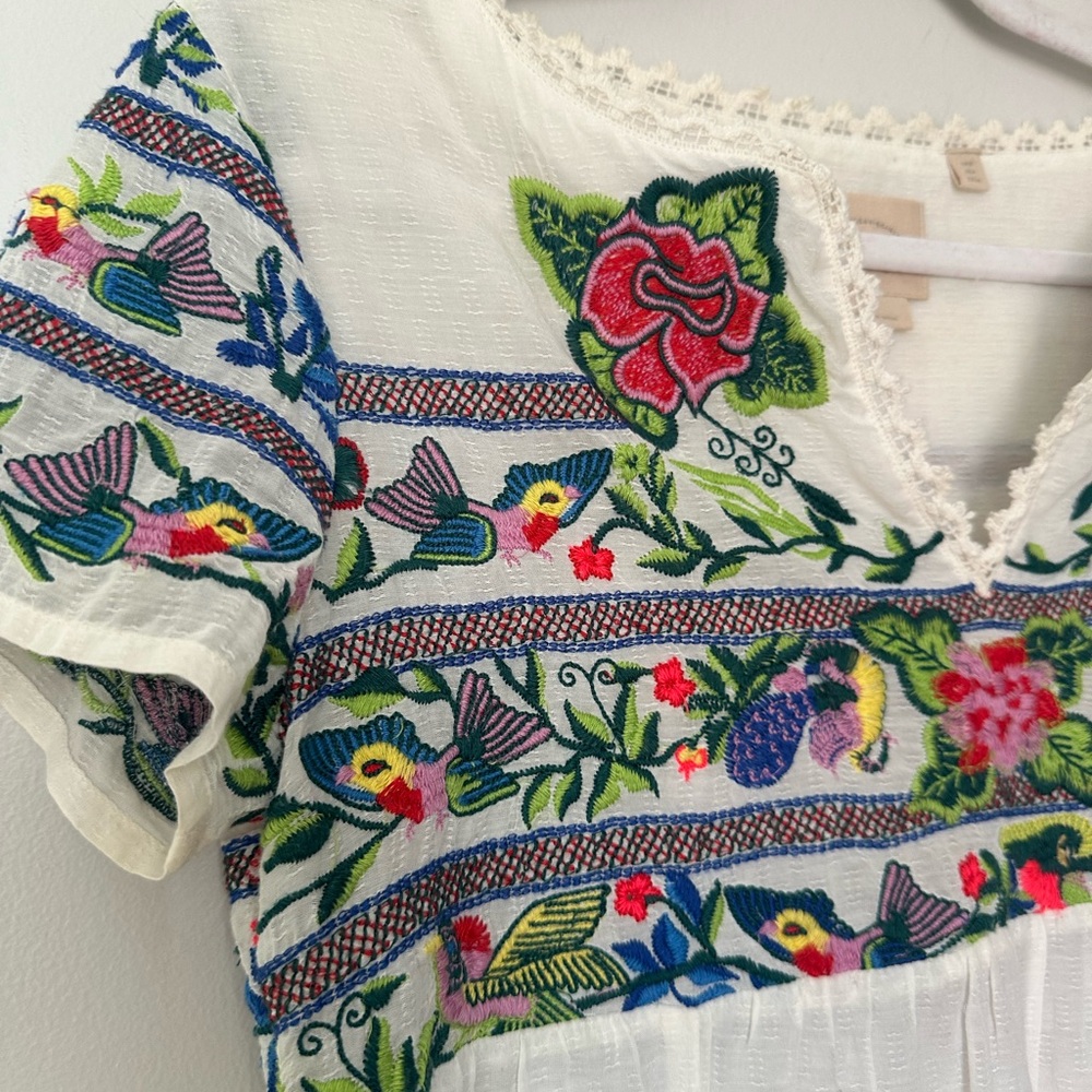 Vanessa Virginia Moineau Bouquet Embroidered Top/ Ivory Anthropologie - Picture 6 of 9